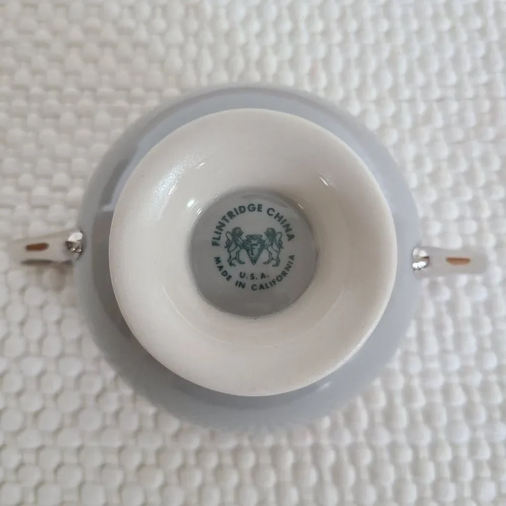 Vintage Flintridge China Brookmere (Rim) Gray Platinum MCM Sugar Bowl No Lid